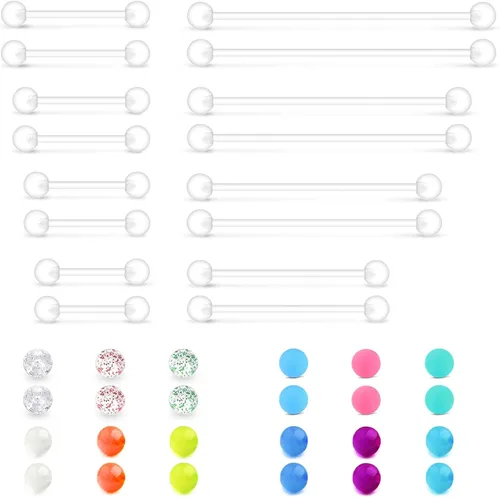 QWALIT 049oz de plástico industrial Barbell pendientes de embarazo ombligo anillo de pezón lengua y ceja retenedor de piercing flexible transparente