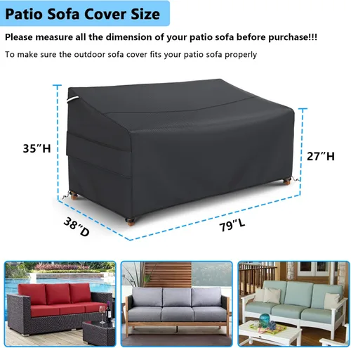 Vista 2 de Gasadar Funda impermeable para sofá para exteriores, funda de sofá de 3 plazas, 79 pulgadas de largo x 37 pulgadas de profundidad x 35 pulgadas