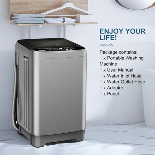 Vista 9 de Lavadora portátil, lavadora portátil de capacidad de 25 libras con bomba de drenaje, lavadora completamente automática con 10 programas y 8 niveles