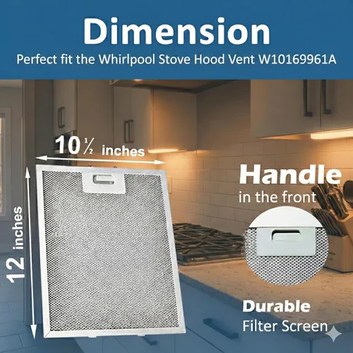 Vista 2 de W10169961A - Filtro de grasa de campana de rango independiente de 10.5 x 12 pulgadas (10.512 x 12.008 in) compatible con Whirlpool Range