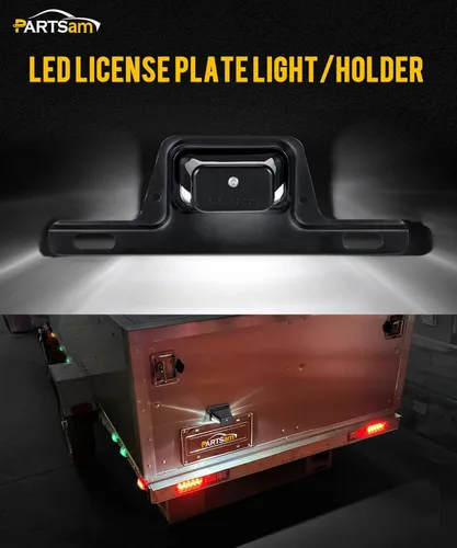 Vista 2 de Partsam Luz LED para matrícula, impermeable, 12 V CC, luz de etiqueta de licencia con soporte, orificio de drenaje, montaje de soporte de acero