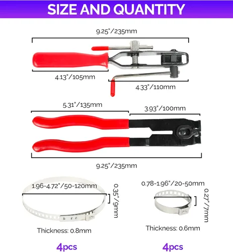 Vista 2 de RACOONA Kit de herramientas de abrazadera de arranque CV, accesorios para automóvil, alicates de eje de manguera automotriz con 8 abrazaderas