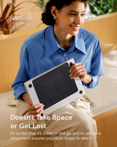 Vista 4 de MOFT Soporte para computadora portátil para escritorio, soporte adhesivo para computadora MacBook con 2 ángulos de visión ajustables, elevador Negro