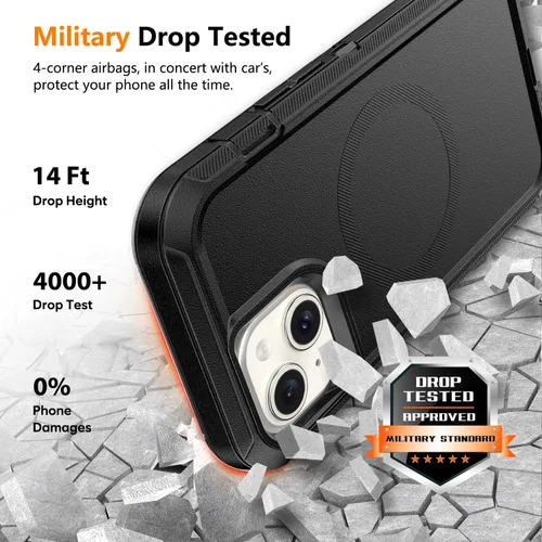 Vista 5 de TUTUKII Funda compatible con iPhone 14 Plus y 15 Plus con clip para cinturón, grado militar a prueba de golpes, compatible con MagSafe, 3 capas