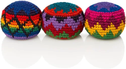 Vista 6 de Funny Guy Mugs Juego de 3 bolas de ganchillo multicolor con patrón geométrico, bolsa de pie, juguetes para interiores y exteriores para niños