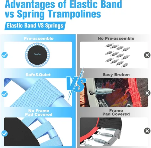 Vista 4 de 40" Fitness Mini Trampoline with Adjustable Handle Bar, 330lbs Foldable Bungee Rebounder for Adults and Kids, Stable & Quiet Exercise Rebounder