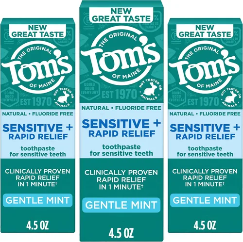 Vista 13 de Tom's of Maine Pasta de dientes sensible de alivio rápido sin flúor, menta fresca, 4 onzas, paquete de 3 (el embalaje puede variar)