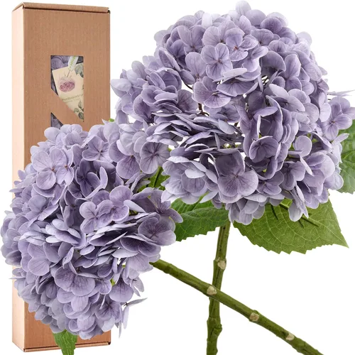 Vista 26 de FiveSeasonStuff Flores de hortensias de seda Real Touch, 2 flores artificiales grandes de tallo largo para arreglos florales (naranja otoño)