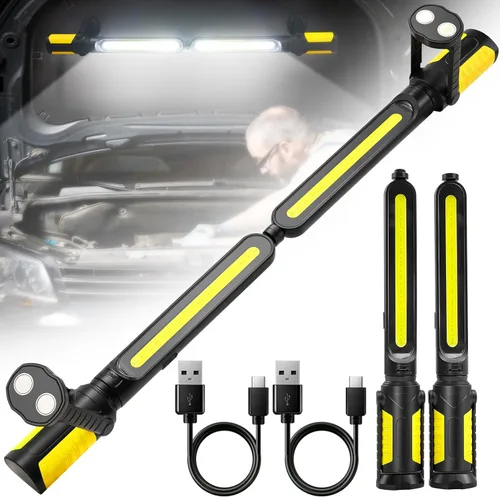 SYLSTAR Luz de trabajo para mecánico, LED de 2400 lúmenes, 4400 mAh recargable, magnética, luz de trabajo debajo del capó con ganchos para