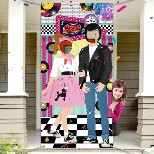 Irenare 50s Party Decorations for Parties, Large 50's Photo Diner Backdrop, Back to 50's Rock and Roll Banner Backdrop, 1950's Background Photo
