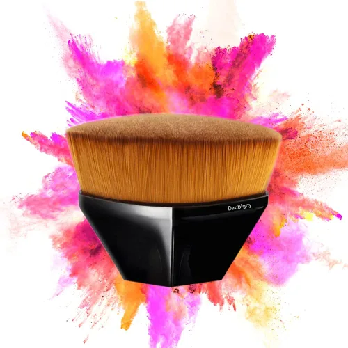 Vista 7 de Brochas de maquillaje Kabuki con punta plana y hexagonal para base, colorete, polvo líquido, base con estuche protector adicional (negro)
