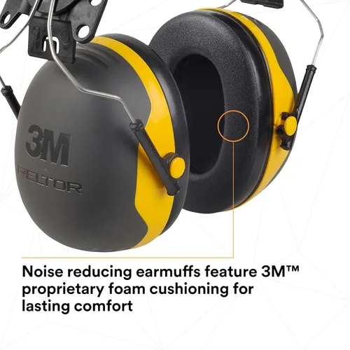 Vista 6 de 3M PELTOR Orejeras de Protección Auditiva, Serie X X2P3E, Estilo de Gorra Acoplado a Casco Duro, Protección contra Ruido NRR 24 dB, Paquete de 1