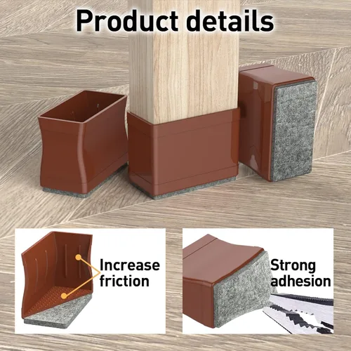 Vista 4 de CHWM - 16 protectores rectangulares de silicona y fieltro para las patas de las sillas, proteger baldosas de madera, evitar rayones y reducir