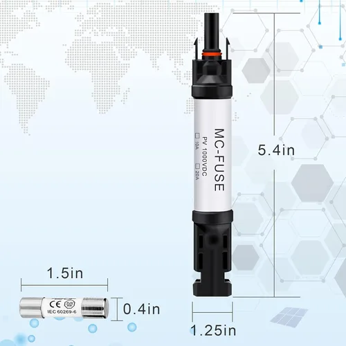 Vista 3 de Conector de fusible de panel solar de 15 A, resistente al agua IP68, portafusibles en línea de 1000 V, conector macho y hembra de 15 A