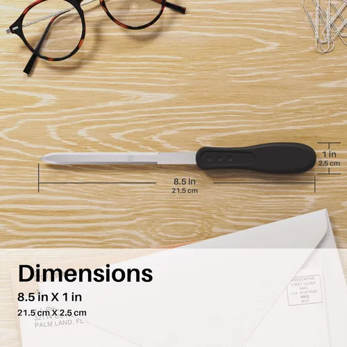 Vista 5 de Uncommon Desks Abrecartas de oficina - Hoja de acero inoxidable con borde de cuchillo, mango de agarre ergonómico (negro, 1 pieza)