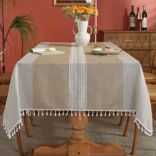 Vista 14 de Laolitou - Mantel para mesa de comedor, mantel rústico estilo de granja para cocina y mesa auxiliar, tela de lino de algodón, manteles rectangulares