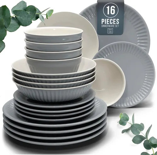 Vista 33 de Juego de vajilla de gres para 4 personas 12 piezas – Juego de platos y cuencos negros mate – Apto para lavavajillas, microondas y resistente a