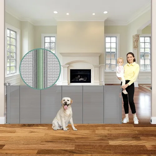 Vista 24 de Puertas de bebé retráctiles reforzadas de 55" de ancho con tiras reforzadas, puerta retráctil para perros interior/exterior para puerta, evita