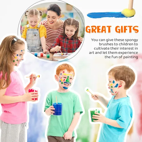 Vista 6 de Sabary Juego de 100 esponjas redondas de espuma, pinceles de esponja de pintura con mango de madera, juego de esponja para pintura, juego