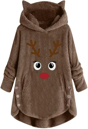 WUAI - Sudadera con capucha para mujer diseño de reno navideño manga larga diseño de orejas de gato