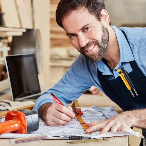 Vista 7 de Hiboom Lápices mecánicos de carpintero con agujeros profundos sólidos con sacapuntas y recambios integrados, punzón central automático, juego