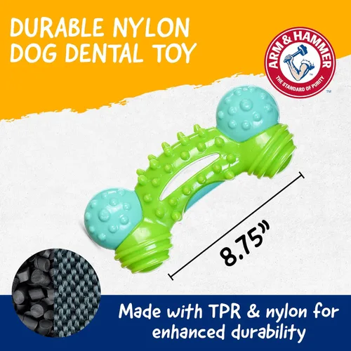 Vista 5 de Arm & Hammer Nubbies Duality Bone, un juguete dental masticable para perros, juguete Nubby Pet limpia los dientes para reducir la placa y el sarro