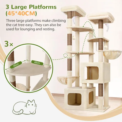Vista 4 de Globlazer 74In Sturdy Cat Tree for Large Cats, Heavy Duty Multi-Level Tall Cat Tree Tower for Multiple Indoor Adult Cats with Scratching Posts, 2