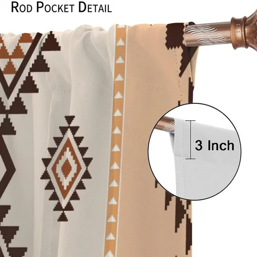 Vista 399 de Cortinas con patrón geométrico tribal, estilo suroeste, azteca, rústico, occidental, nativo americano, opacas, con bolsillo para barra, decoración