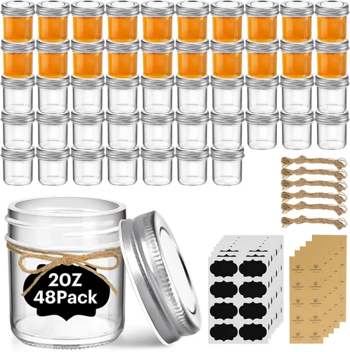 Vista 22 de ComSaf Minitarros mason, 4 onzas, 16 frascos de boca regular con tapas y bandas de sellado, pequeño, de vidrio, para especias, mermelada, miel