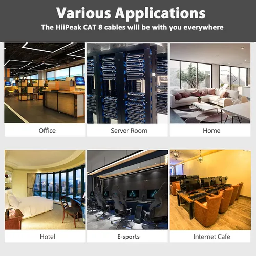 Vista 7 de HiiPeak Cable Ethernet Cat8 de 6 pies, para interiores y exteriores, alta velocidad, 26 AWG, cable LAN de red Cat8 de 2000 Mhz, 40 Gbps con conector