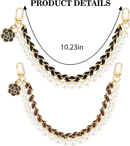 Vista 6 de 2 piezas de cadenas extensoras para bolsos de metal negro con perlas, dobles extensores de correa para bolsos, para bolsos de mano y bandolera