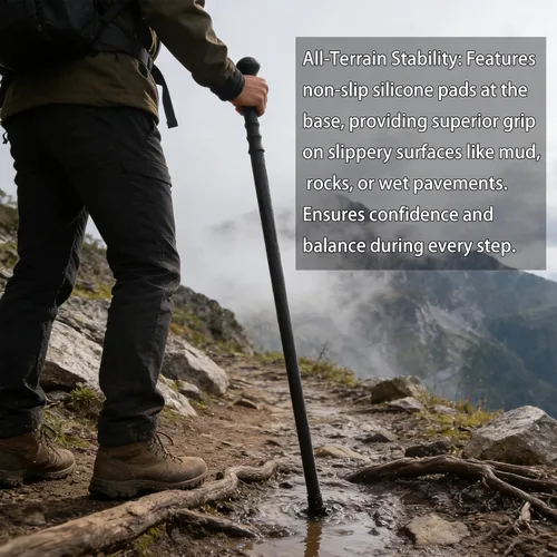 Vista 3 de Bastón de senderismo para montaña, negro, para hombres y mujeres, 89 cm
