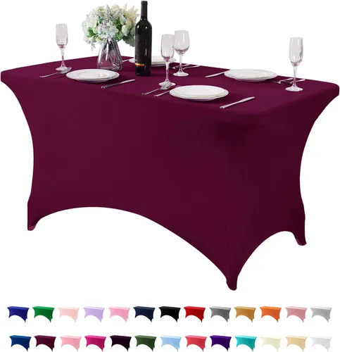 Vista 97 de Paquete de 2 manteles de elastano para mesa de 4, 6 o 9 pies, mantel elástico universal ajustable para fiestas, banquetes, bodas y eventos