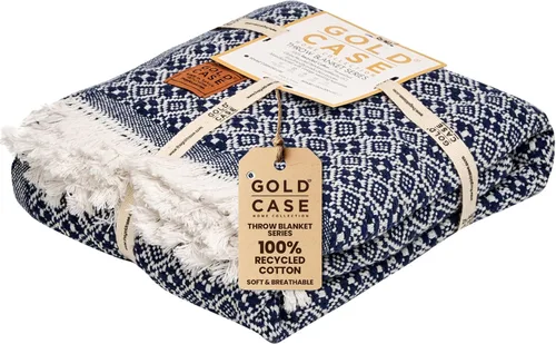 Vista 38 de Gold Case - Manta para sofá, mantas y mantas 100% algodón turco reciclado, mantas suaves Buffalo para sala de estar, manta tejida decorativa Boho