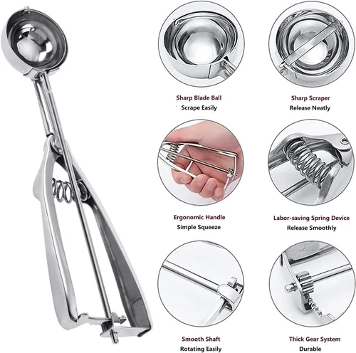 Vista 3 de Cuchara para Helado, Juego de 3 Cucharas para Galletas, Juego de Cucharas para Galletas de Acero Inoxidable para Hornear Juego de 3, Cuchara