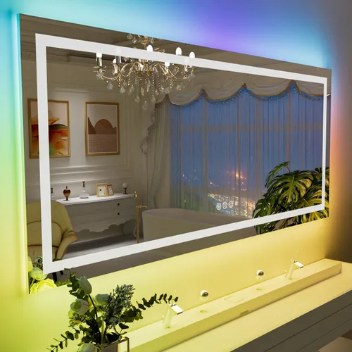 Vista 103 de LOAAO Espejo de baño LED de 28 x 36 pulgadas con luces, antiniebla, regulable, retroiluminado + iluminado frontal, espejo de tocador de baño