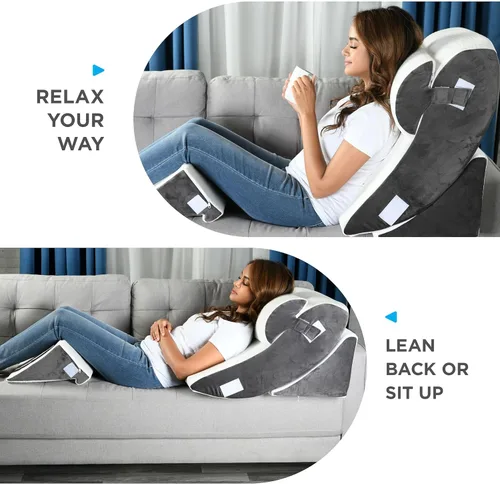 Vista 7 de Gleur Bed Wedge Pillow Post Surgery- Memory Foam Bed Pillow for Sitting Up Adjustable Incline for All Sleeping, Sitting Positions, Includes a Desk
