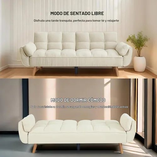 Vista 6 de Sofá cama futón de 75 pulgadas, sofá cama convertible con respaldo ajustable, sofá moderno de lino, cómodo sofá reclinable para espacios pequeños