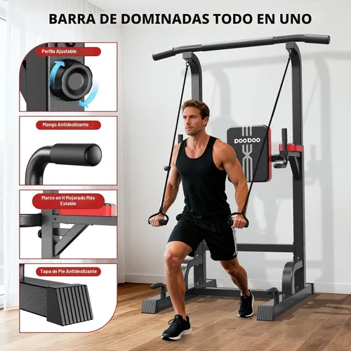 Vista 6 de Pooboo Power Tower Dip Station Pull Up Bar for Fitness Home Gym Workout,450 Pounds Multi-Function Adjustable Height Fitness Strength Training