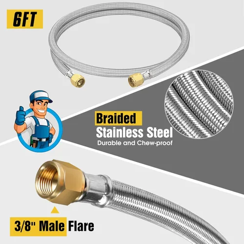 Vista 7 de Extensión de manguera de propano trenzada de alta presión mejorada de 6 pies con acoplamiento de conversión de abocinado de 3/8" a NPT hembra