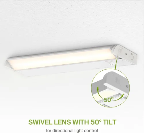 Vista 4 de ASD Iluminación LED giratoria para debajo del gabinete, 18 pulgadas, 8 W, cableado o enchufable, 2700 K/3000 K/4000 K, interruptor de alta/bajo