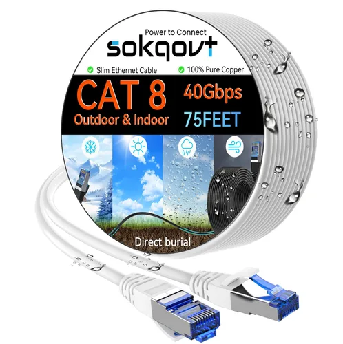 Vista 15 de Sokqovt Cable Ethernet Cat 8 delgado de 15 pies para exteriores e interiores, cable de Internet Cat8 de cobre puro para entierro directo e