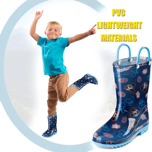 Vista 5 de Disney Mickey Mouse Boys' Waterproof PVC Rain Boots with Handles Toddler & Little Kids