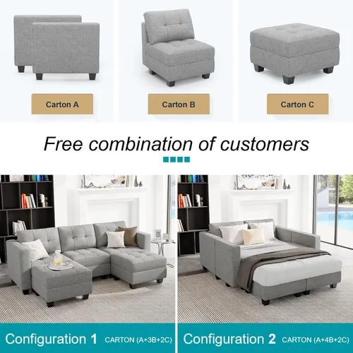 Vista 16 de Belffin Sofá modular modular con tumbonas dobles en forma de U, modular con asiento de almacenamiento, sofá modular con otomanas reversibles