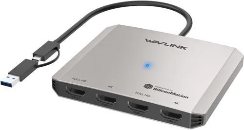 WAVLINK Divisor HDMI de 4 puertos, adaptador USB C a Quad Monitor 4K, universal USB A a HDMI extendido doble triple pantalla para Windows, Mac