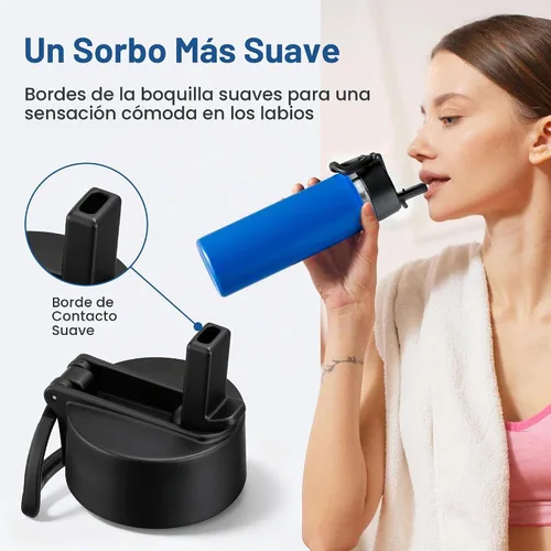 Vista 5 de Tapa de popote para botellas Thermoflask, Takeya, Simple Modern, IRON °FLASK de boca ancha (12-64 onzas), tapa de repuesto a prueba de fugas 1