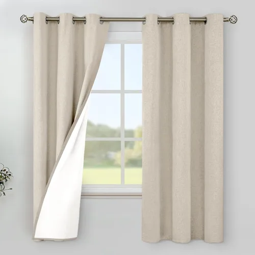 Vista 19 de YoungsTex Cortinas 100% opacas de lino gris claro de 63 pulgadas de largo para dormitorio, oscurecimiento de habitación completa, cortinas