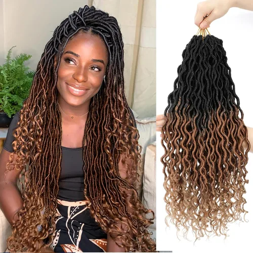 Vista 73 de Rastas de diosa de pelo de ganchillo de 18 pulgadas, 6 paquetes, pelo de ganchillo postizo previamente enrollado, pelo de ganchillo suave