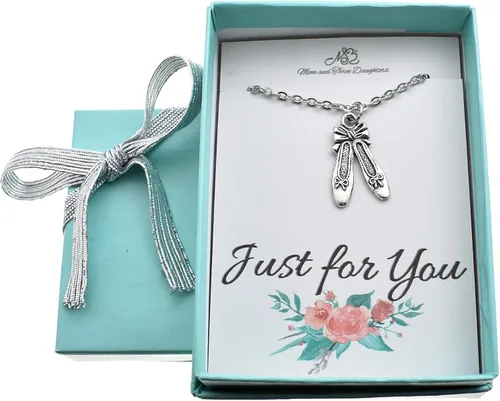 Ballet Slipper Necklace | 16 Inch Stainless Steel Cable Chain with 2 Inch Extender | Dance Gifts for Girls | Silver Ballerina Slippers | Girls