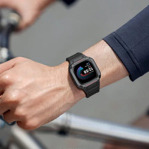 Vista 8 de Bandas Fintie con Estuche Compatible con Fitbit Versa 4/3/2/1/Versa Lite/Fitbit Sense 2/Sense, Estuche Protector con Correa Banda Deportiva Negro